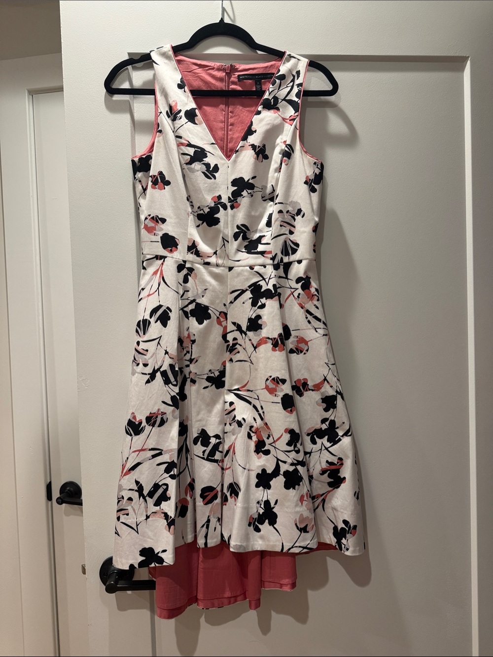 White House Black Market White Floral High-Low Dress with Coral Lining